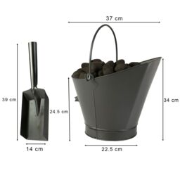 Dibor Contemporary Black Fireside 4pc Freestanding Companion Set 75cm with Coal Bucket & Scoop - thumbnail 5