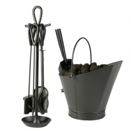 Dibor Contemporary Black Fireside 4pc Freestanding Companion Set 75cm with Coal Bucket & Scoop - thumbnail 1