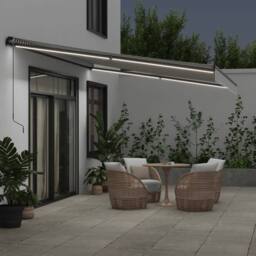 Berkfield Home Manual Retractable Awning with LEDs Anthracite&White 500x300 cm in Black - thumbnail 3
