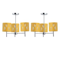 First Choice Lighting Set of 2 Brea - Chrome 3 Light Fittings with Ochre Fern Shades in Silver