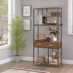 Rafaelo Mobilia Industrial 7 Shelf Bookcase With Drawers in Black - thumbnail 1