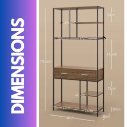 Rafaelo Mobilia Industrial 7 Shelf Bookcase With Drawers in Black - thumbnail 6