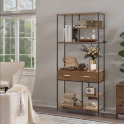 Rafaelo Mobilia Industrial 7 Shelf Bookcase With Drawers in Black - thumbnail 2
