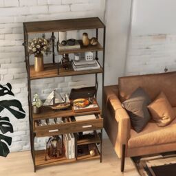Rafaelo Mobilia Industrial 7 Shelf Bookcase With Drawers in Black - thumbnail 4