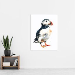 "Artery8 Single Cute Puffin Bird Watercolour Portrait Wall Art Print in White - Size: W24"" x H32""" - thumbnail 4