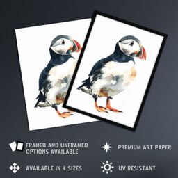 "Artery8 Single Cute Puffin Bird Watercolour Portrait Wall Art Print in White - Size: W24"" x H32""" - thumbnail 2