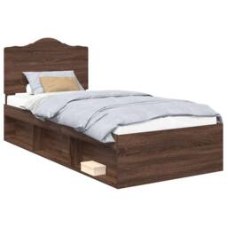 Berkfield Home Bed Frame with Headboard Brown Oak 90 x 200 cm Solid Pine Wood - thumbnail 2