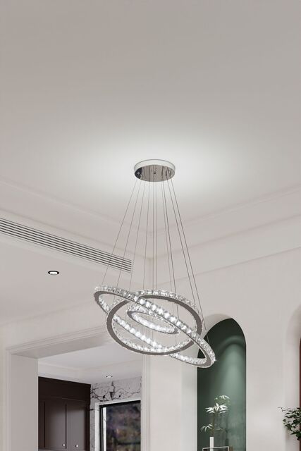 3-Tier Crystal LED Pendant Light in White - image 1