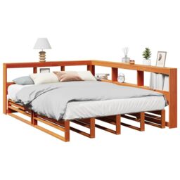 Berkfield Home Bookcase Bed without Mattress Wax Brown 160x200cm Solid Wood Pine - Size: 160x200 cm - thumbnail 1