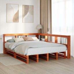 Berkfield Home Bookcase Bed without Mattress Wax Brown 160x200cm Solid Wood Pine - Size: 160x200 cm - thumbnail 4