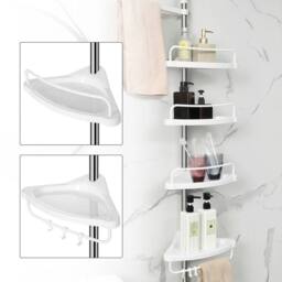 Kelvenix White & Silver Telescopic Corner Shower Shelf for Bathroom - thumbnail 3