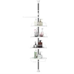 Kelvenix White & Silver Telescopic Corner Shower Shelf for Bathroom - thumbnail 1