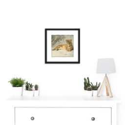 Artery8 Van Essen Lioness Resting Big Cat Painting 8X8 Inch Square Wooden Framed Wall Art Print Picture with Mount in Black - thumbnail 2