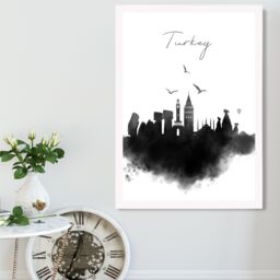 ARTZE Turkey Watercolour Skyline City Framed Print SIZE: A4 with White Frame in Black - thumbnail 2