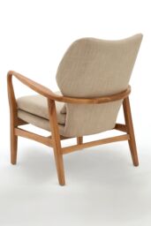 Orsina Mid-Century Beige Chair With Black Wooden Frame, Comfortable Lounge Chair, Winged Back Design Outdoor Chair - thumbnail 4