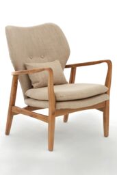 Orsina Mid-Century Beige Chair With Black Wooden Frame, Comfortable Lounge Chair, Winged Back Design Outdoor Chair - thumbnail 2