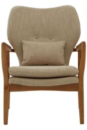 Orsina Mid-Century Beige Chair With Black Wooden Frame, Comfortable Lounge Chair, Winged Back Design Outdoor Chair - thumbnail 6