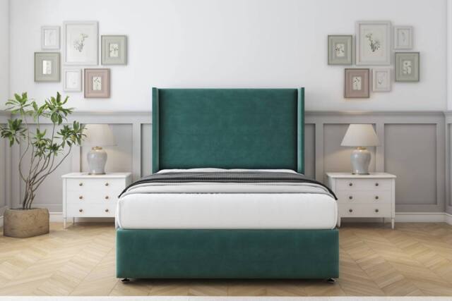 "Comfort Beds Ayla Plush Divan Set No Drawers-54"" Wingback-Footboard in Emerald - Size: King" - image 1