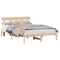 Berkfield Home Various Bed Frame with Headboard 140x200 cm Solid Wood Pine in Natural - thumbnail 1