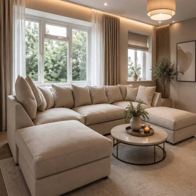 Home & Love Bishop U Shape Cinema Sofa Scatterback Corner Sofa - Haute Cream - image 1