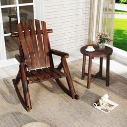 Costway Outdoor Adirondack Rocking Chair Adults Solid Wood Porch Rocker in Brown - thumbnail 8