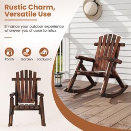 Costway Outdoor Adirondack Rocking Chair Adults Solid Wood Porch Rocker in Brown - thumbnail 7