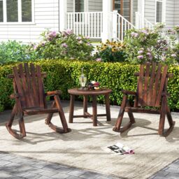 Costway Outdoor Adirondack Rocking Chair Adults Solid Wood Porch Rocker in Brown - thumbnail 9
