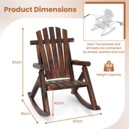 Costway Outdoor Adirondack Rocking Chair Adults Solid Wood Porch Rocker in Brown - thumbnail 2