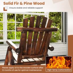 Costway Outdoor Adirondack Rocking Chair Adults Solid Wood Porch Rocker in Brown - thumbnail 4