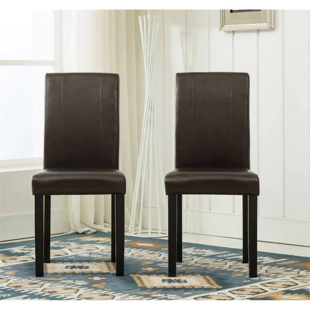 Nordara Brown 2 Faux Leather Dining Chairs Solid Wooden Legs Home Restaurant - Size: 120 cm x 90 cm - image 1