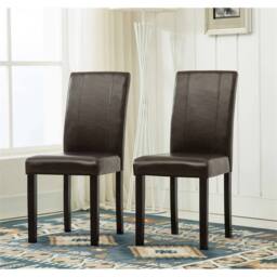 Nordara Brown 2 Faux Leather Dining Chairs Solid Wooden Legs Home Restaurant - Size: 120 cm x 90 cm - thumbnail 3