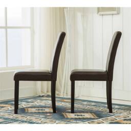 Nordara Brown 2 Faux Leather Dining Chairs Solid Wooden Legs Home Restaurant - Size: 120 cm x 90 cm - thumbnail 5