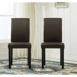 Nordara Brown 2 Faux Leather Dining Chairs Solid Wooden Legs Home Restaurant - Size: 120 cm x 90 cm - thumbnail 1