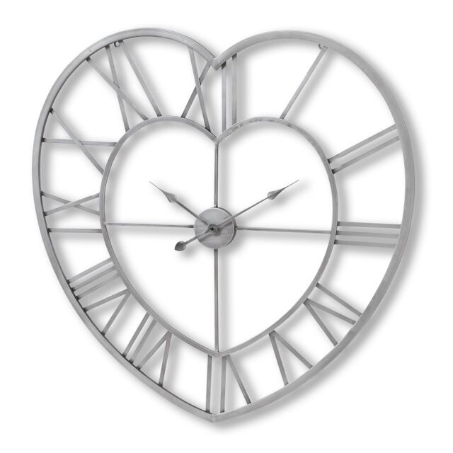 Hill Interiors Metal Frame Heart Clock in Silver - image 1