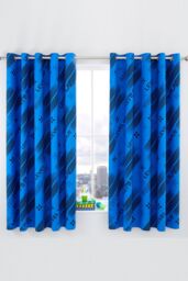 Catherine Lansfield 'Game Over' Reversible Lined Eyelet Curtains in Black - Size: 168 cm width x 183 cm drop - thumbnail 2