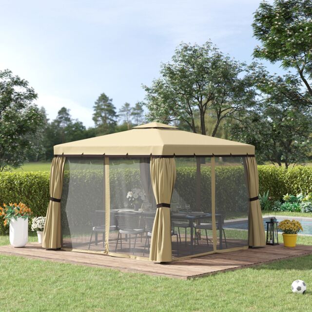 OUTSUNNY 3 x 3(m) Patio Gazebo Garden Shelter w/ Mosquito Netting in Beige - image 1