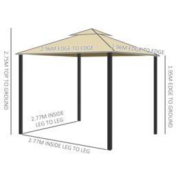 OUTSUNNY 3 x 3(m) Patio Gazebo Garden Shelter w/ Mosquito Netting in Beige - thumbnail 3