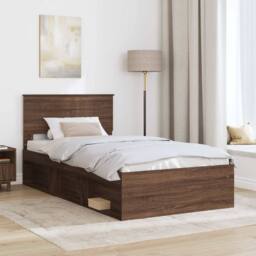 Berkfield Home Bed Frame with Headboard Brown Oak 100 x 200 cm Solid Pine Wood - thumbnail 3