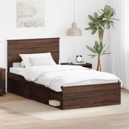 Berkfield Home Bed Frame with Headboard Brown Oak 100 x 200 cm Solid Pine Wood