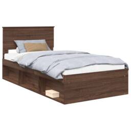 Berkfield Home Bed Frame with Headboard Brown Oak 100 x 200 cm Solid Pine Wood - thumbnail 2