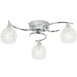 Loops Semi Flush Ceiling Light Chrome Textured Glass 3 Bulb Hanging Pendant Lamp Shade in Clear - thumbnail 1
