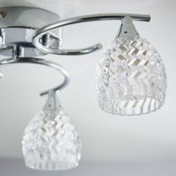 Loops Semi Flush Ceiling Light Chrome Textured Glass 3 Bulb Hanging Pendant Lamp Shade in Clear - thumbnail 3
