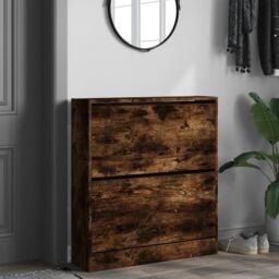 Berkfield Home Shoe Cabinet Smoked Oak 80x21x87.5 cm Engineered Wood in Brown - thumbnail 3