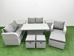 Fimous High Back Poly Rattan Garden Furniture Set w/ Reclining Chair Loveseat Sofa Adjustable Lifting Dining or Coffee Table Indoor Outdoor Patio Set - thumbnail 1