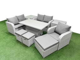 Fimous High Back Poly Rattan Garden Furniture Set w/ Reclining Chair Loveseat Sofa Adjustable Lifting Dining or Coffee Table Indoor Outdoor Patio Set - thumbnail 2