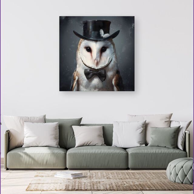 Warren Reed - Designer Owl In A Top Hat Canvas - Size: w40 inch x h40 inch - image 1