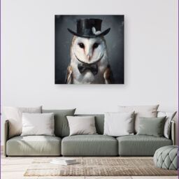 Warren Reed - Designer Owl In A Top Hat Canvas - Size: w40 inch x h40 inch - thumbnail 1