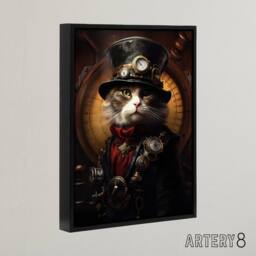 "Artery8 Steampunk Sea Cat Captain Concept Framed Canvas Wall Art Print in Brown - Size: W24"" x H32""" - thumbnail 2