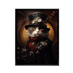 "Artery8 Steampunk Sea Cat Captain Concept Framed Canvas Wall Art Print in Brown - Size: W24"" x H32""" - thumbnail 1