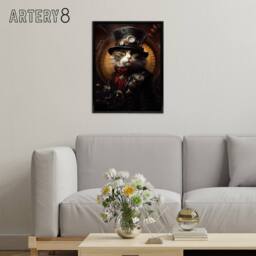 "Artery8 Steampunk Sea Cat Captain Concept Framed Canvas Wall Art Print in Brown - Size: W24"" x H32""" - thumbnail 3